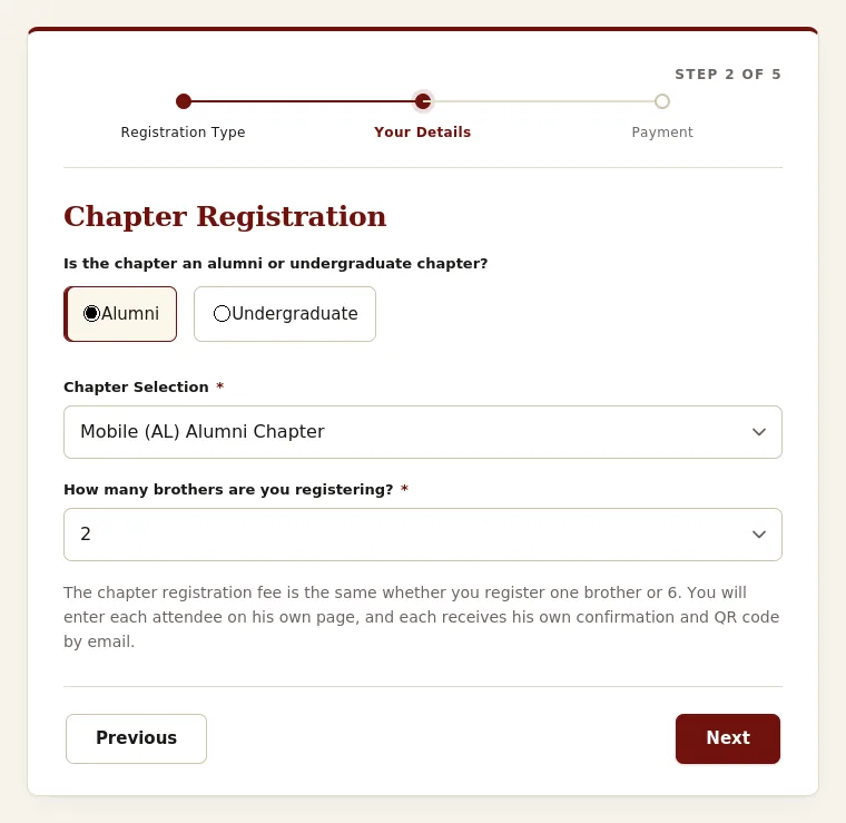 Chapter Registration, step 2