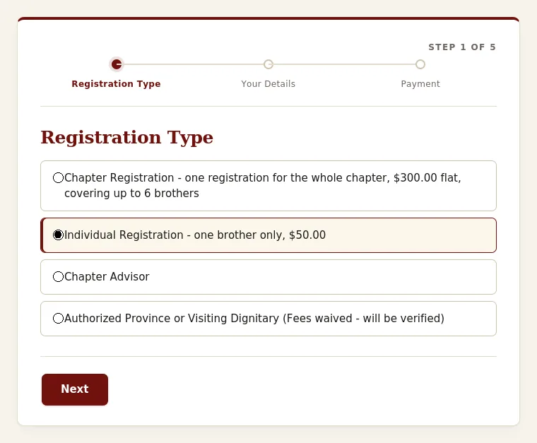 Individual Registration, step 1