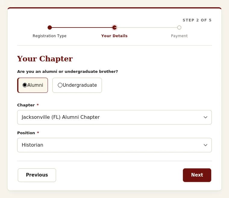 Individual Registration, step 2